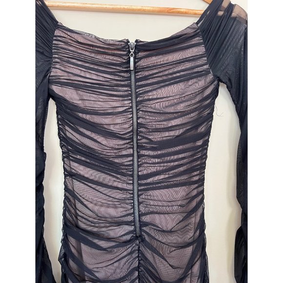 BEBE Mini Dress Womens XS Black Off Shoulder Ruched Bodycon Cocktail Sexy - Picture 11 of 11